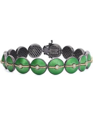 Ecce | Artisan Diamonds Enamelled Mini Multi Diamond Buttons 14K Bracelet - Green