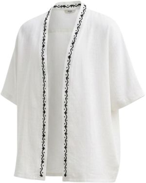 ORIGIN OF HEARTS Luna Hand-Embroidered Linen Resort Kimono Shirt - Grey