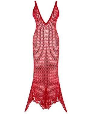 Pcfg The Solar Reflections Open Knit Maxi Beach Dress - Red