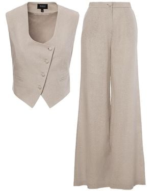 BLUZAT Neutrals Linen Suit With Cut-Out Vest And Straight-Cut Pants - Natural