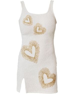 Self-Adore Love Hand-Beaded Embellished Mini Dress - White