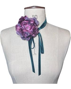Natalia Petruch Violetta Ribbon-Tie Statement Necklace – Faux Peony, Wear As Necklace Or Belt, Handmade - Multicolour