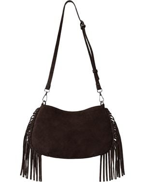 F3Rog by Rana Suede Crossbody Mini Gordon Fringe Bag - Black