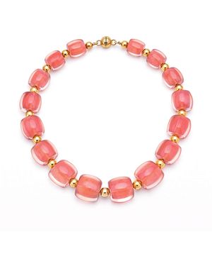Gold & Honey Beaded Lucite Necklace For Brunch - Red