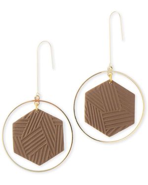By Chavelli Hexagon Halo Dangly Earrings - Brown