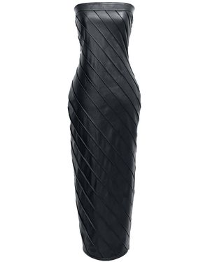 Kargede Leather Pencil Dress – Pleated Strapless Midi - Black