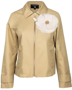 House of Laines London Neutrals Laines Couture Hand Embellished Cream Organza Flower Trench - Natural