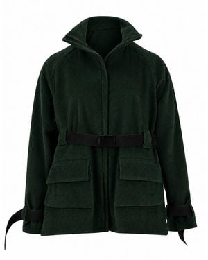 Gunda Hafner Ltd Cotton Corduroy Funnel Neck Jacket With Belt - Green