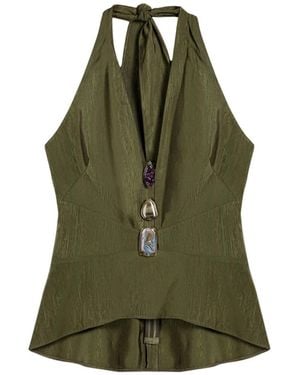 Nocturne Neutrals Halter Neck Peplum Top - Green