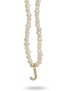 LINYA JEWELLERY Mono Letter Pearl Necklace J - Metallic
