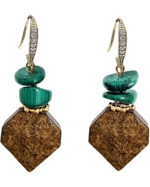Farra Tiger-Eye With Bamboo Coral Earrings - Green