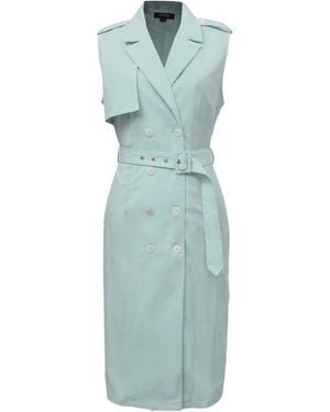 Smart and Joy Double Breasted Trench Style Sleeveless Dress - Blue