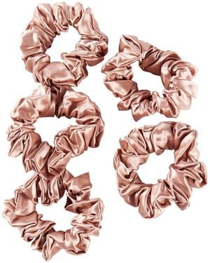 Soft Strokes Silk Pure Mulberry Silk Regular Scrunchie Set Of Five - Pink