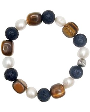 Farra Tiger-Eye With Lava Stone And Pearls Bracelet - Blue