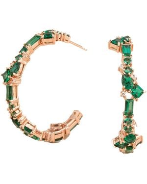 Juvetti Emeralds And Diamonds Lanna Hoop Earrings In Pink Gold - Metallic