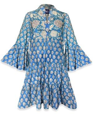 Pick Happy Babydoll Mini Dress Botanical Azure - Blue