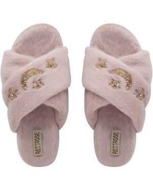 Rettrose Isabel Dusky Luxury Plush Diamanté Embellished Handmade Slipper - Brown