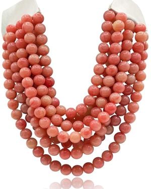 Michael Nash Jewelry Multi-Strand Coral Resin Bead Necklace With Ivory Vegan Leather Adjustable Clasp - Red