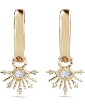 Zohreh Neutrals Moonstone & Sapphire Sunburst Hoop Earrings 9K - Metallic