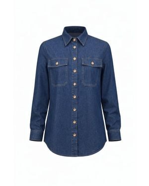 Exquise Duwayne Long Sleeve Snap Button Denim Shirt - Blue