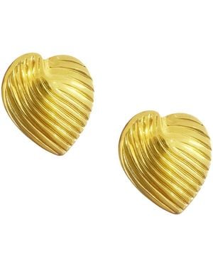 The Gala Textured Heart Stud Earrings - Metallic