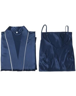 Soft Strokes Silk Pure Silk Kimono Robe And Slip Dress Gift Set - Blue