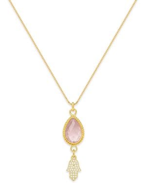Seven Saints Heartveil Hamsa Rose Quartz Necklace For Love & Protection - Metallic