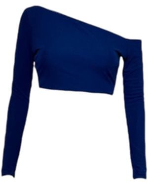 Jane Gala Asymmetrical Long Sleeve Crop Top - Blue