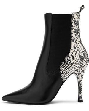 Ilvi Vaso- Leather Heeled Boot With Snake Print - Black