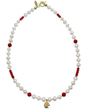 Farra Freshwater Pearls And Coral With Hedgehog Pendant Necklace - Red
