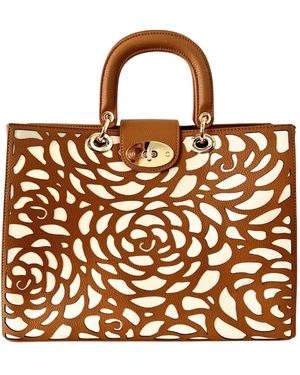Deer You Neutrals Manhattan Laptop Tote Bag With Intricate Rosette Laser Cut Design - Brown