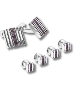 Tateossian Thompson Stripe Grille Cufflink And Shirt Studs - Metallic