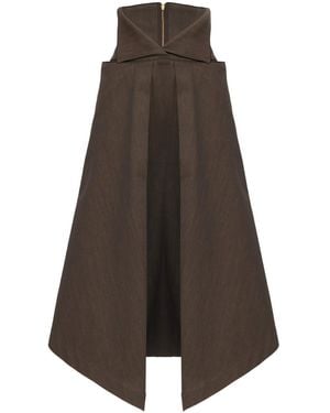 Julia Allert Asymmetrical Hem High-Waisted Denim Skirt - Brown