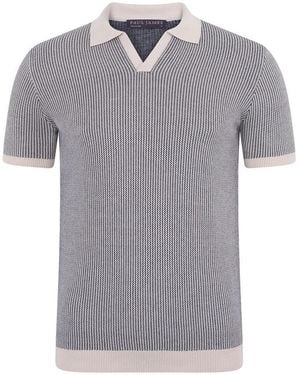 Paul James Knitwear Mens Lightweight Cotton Gallo Fishermans Buttonless Polo Shirt - Grey