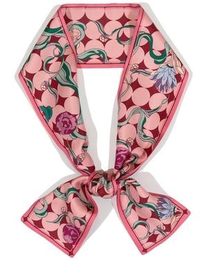 Lost Pattern Dream Silk Twilly Neck Bow Scarf - Pink