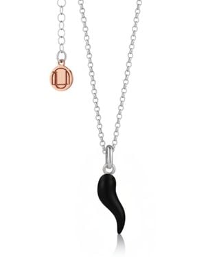 Unaloe And Enamel Cornicello Necklace – Italian Handmade Good Luck Charm - Metallic