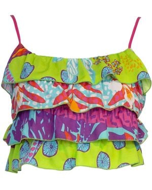 Lalipop Design Ruffled Crop Top - Green
