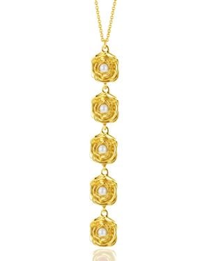 Unaloe Five Pearl Vermeil Rose Necklace – Handmade Italian Bridal & Occasion Jewellery - Metallic