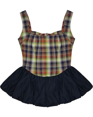 28Natelier Plaid Bubble Top - Blue