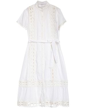 Niza Long Printed Dress With Straps And A Gathered Bodice - White