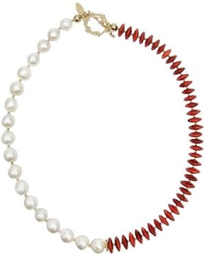 Farra Bamboo Coral With Freshwater Pearls Necklace - Red