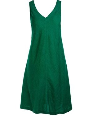 Haris Cotton “V” Neckline Flared Linen Dress - Green