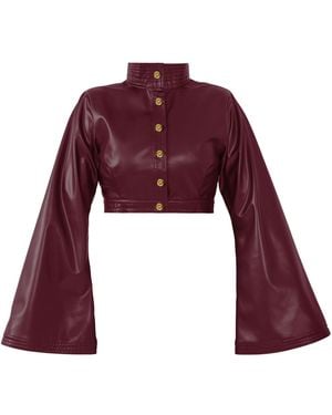 Kargede Leather Cropped Jacket – High Neck, Vegan Faux - Purple