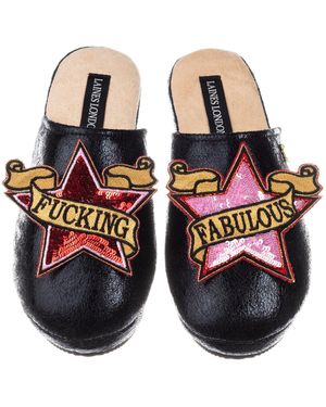 Laines London Softie Slippers With & Fucking Fabulous Brooches - Black