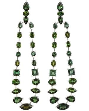 Artisan 18k White Gold With Green Tourmaline Gemstone Drop Shape Chandelier Earrings