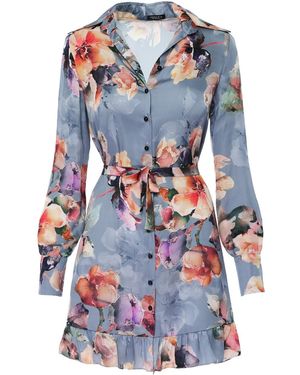 AVENUE No.29 Floral Print Satin Shirt Dress - Blue