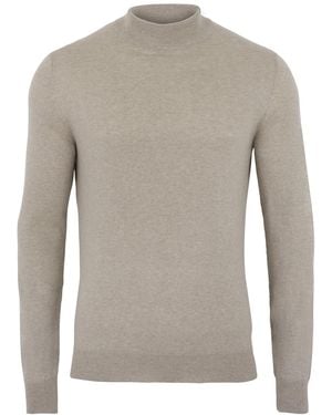 Paul James Knitwear Ultra Fine Cotton Spencer Mock Turtle Neck Jumper - Grey