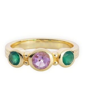 Giselle Vale — London Iris Three Gemstones Ring Amethyst & Onyx - White