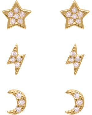 Luna Charles Miku Lightning, Moon & Star Stud Earrings Set - Metallic