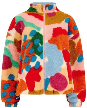Sugarhill Hartley Zip Up Fleece Off, Multi, Abstract Floral - Red